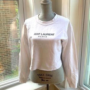 Rare + sold out Saint Laurent Paris cropped crew neck light sweatshirt / sweater